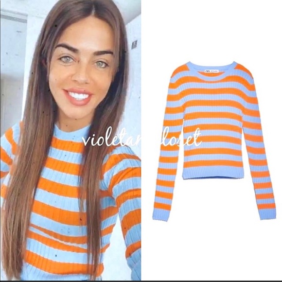 Zara Sweaters Zara Striped Knit Sweater Orange Blue Nwt Small